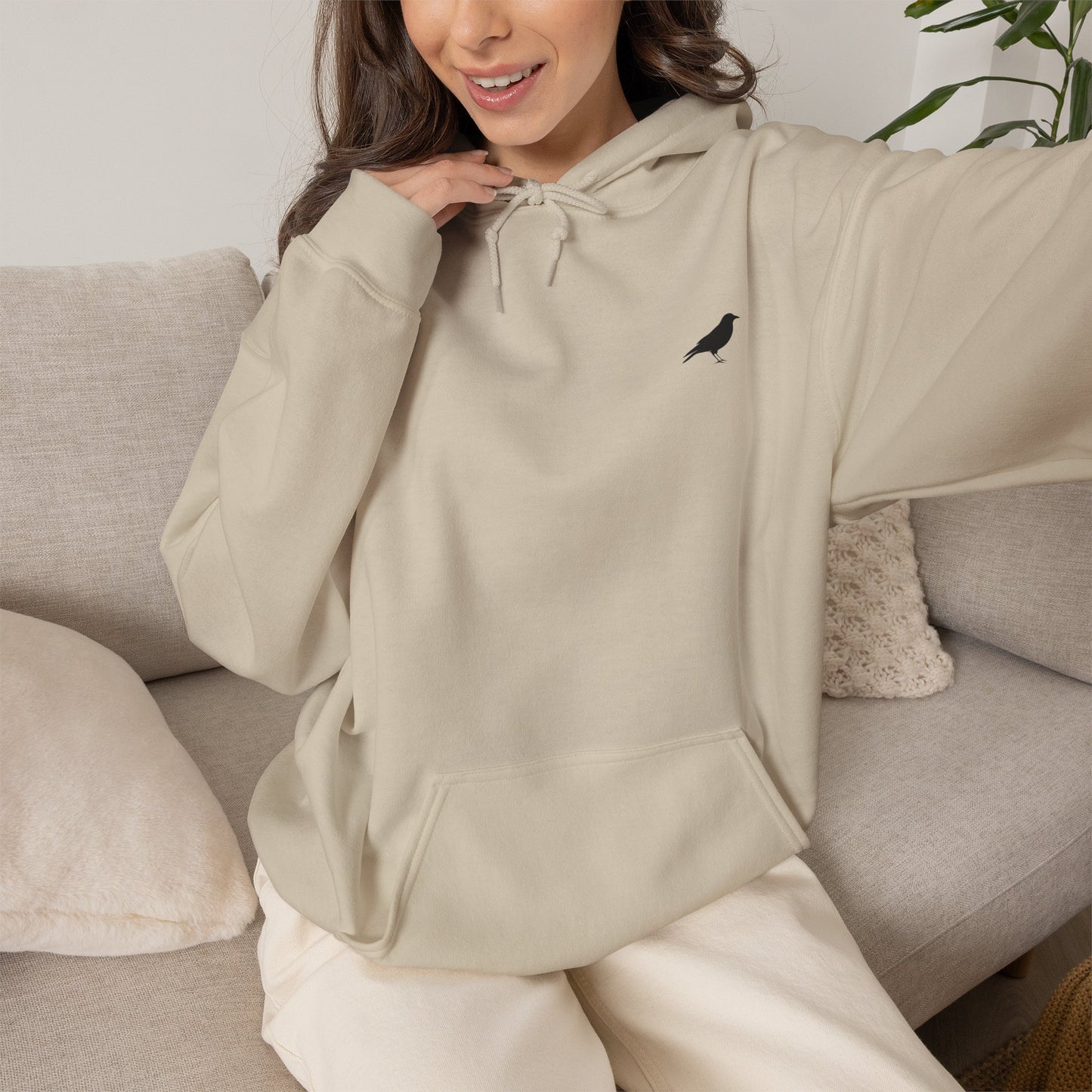 Hoodie — Cherry Blossom Moon Minimalist Hoodie (Bird Accent)